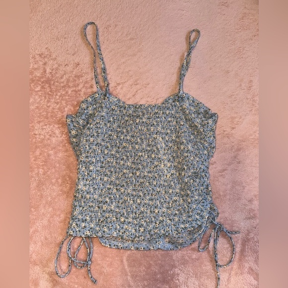 Blush BJ Womens Sheer Blue Crop Tank Baby Blue Floral Size Medium - Picture 5 of 5